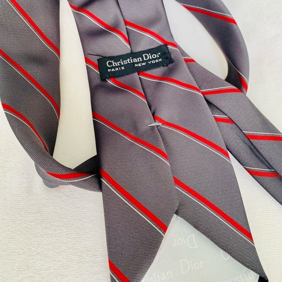 Christian Dior Vintage Tie Gray & Red Silk - Picture 6 of 14